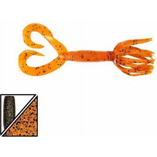 Picture of GSM DOUBLE TAIL HULA GRUB PUMPKIN W/ BLACK & GRN FLAKE 10PK YAM-93-10-196