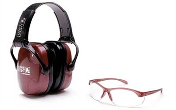 Picture of Howard Leight Women's Shooting Sports Safety Combo Kit Shooting Glasses Dusty Rose with Clear Lens and Earmuff 25dB Dusty Rose R-01727 R01727