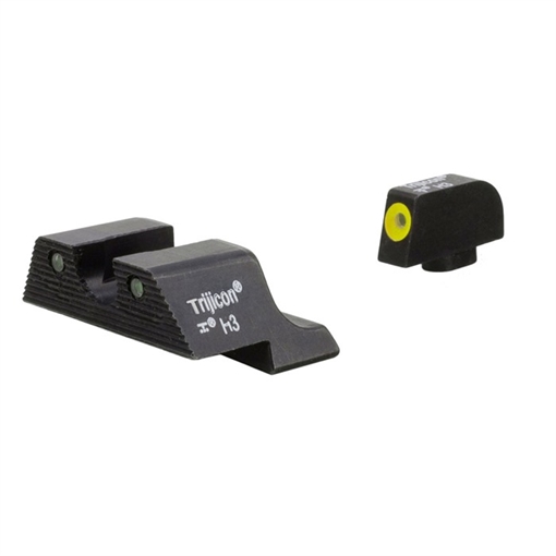 Picture of Trijicon HD XR Night Sight Set Green Tritium/Yellow Outline Front, Green Tritium Rear, Black Frame, Fits Glock/48/43/43X/43E Excludes MOS 600845