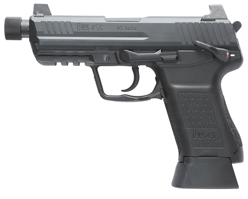 Picture of Heckler & Koch HK45C Tactical, Semi-automatic, V1 DA/SA, Compact, 45 ACP, 4.57" Threaded Barrel, Matte Finish, Black, Manual Safety, Front Night Sight, 10 Rounds, 2 Magazines 81001115