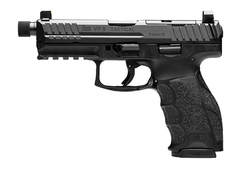 Picture of HK VP9 Tactical 9mm Luger 10+1 4.70" Black Threaded Barrel, Black Cerakote Optic Ready/Serrated Steel Slide, Black Polymer Frame w/Picatinny Rail, Black Interchangeable Backstrap Grip 81000239