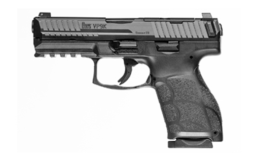 Picture of HK VP9A1 K Compact Frame 9mm Luger 15+1 4.09" Black Steel Barrel, Black Optic Ready/Serrated Steel Slide, Black Polymer Frame w/Picatinny Rail, Black Polymer Grip, Ambidextrous 81001057