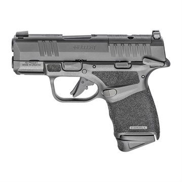 Picture of Springfield Hellcat, OSP, Striker Fired, Semi-automatic, Polymer Frame Pistol, Sub-Compact, 9MM, 3" Hammer Forged Barrel, Melonite Finish, Black, Textured Grips, Tritium Night Sights, Manual Thumb Safety, 13 Rounds, Optics Ready, 2 Magazines HC9319BOSPMS