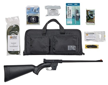 Picture of Henry U.S. Survival Pack AR-7 22 LR Caliber with 8+1 Capacity, 16.13" Barrel, Black Metal Finish & Black Synthetic Stock Right Hand (Full Size) Includes Gear H002BSGB