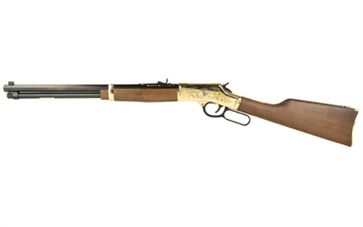 Picture of HENRY EAGLE SCOUT CENTENNIAL TRIBUTE 2ND EDITION 44MAG 20IN BARREL 10RD NICKEL/WOOD ENGRAVED POLISHED BRASS W/ SELECTIVE NICKEL PLATING AMERICAN WALNUT STK ADJ BUCKHORN REAR SIGHT BRASS BEAD FRONT H006GES2 619835609090
