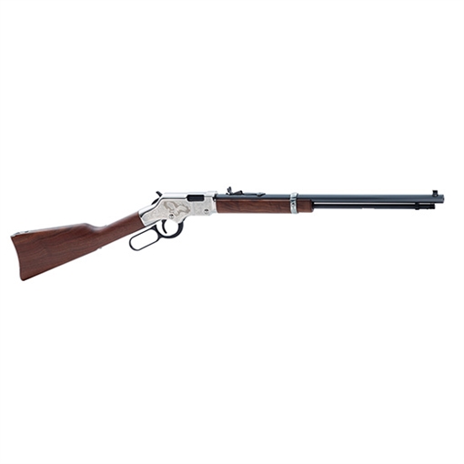 Picture of Henry Repeating Arms Silver Eagle Edition, Lever Action Rifle, 22LR, 20" Barrel, Nickel Finish, Walnut Stock, Marbles Fully Adjustable Semi-buckhorn Rear Sight w/Reversible White Diamond Insert and Brass Beaded Front Sight, 16Rd H004SE2