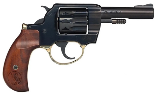 Picture of Henry Repeating Arms Golden Boy Revolver, DA/SA, 22 LR, 4" Barrel, Polished Finish, Blue Steel and Brass, American Walnut Birdshead Grips, Fixed Notch Rear Sight, Screw On Post Front Sight, 10 Rounds H016BD
