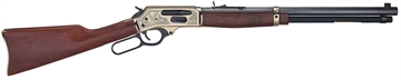 Picture of Henry Repeating Arms Brass, Wildlife Edition, Lever Action Rifle, 30-30 Winchester, 20" Octagon Barrel, Brass Receiver, Deer Engraving, Side Load Gate, Fully Adjustable Semi Buckhorn Sights, American Walnut Stock, 5 Rounds H009BGWL
