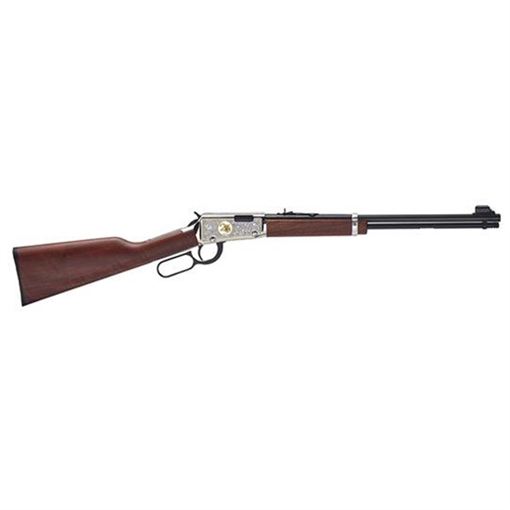 Picture of Henry Repeating Arms Lever Action, 25th Anniversary Edition, 18.5" Barrel, Blue Finish, Nickel Plated Engraved Receiver, American Walnut Stock, Adjustable Sights, 15Rd H001-25 H00125