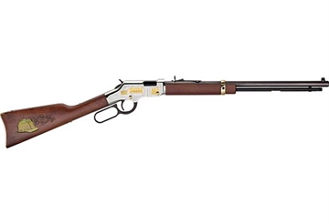 Picture of Henry Repeating Arms Golden Boy American Construction Tribute Edition, Lever Action Rifle, 22 LR, 20" Octagon Barrel, Walnut Stock, Blued Barrel, Nickel Plated Silver Engraved Receiver, Adjustable Sights, 16 Round H004AC