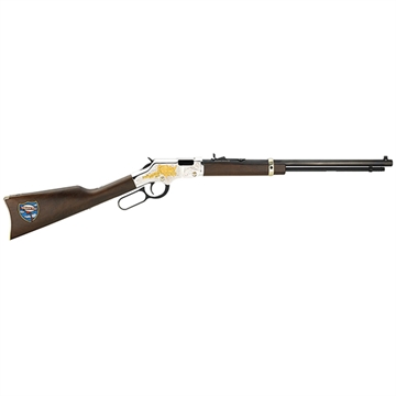 Picture of Henry Golden Boy Trucker's Tribute 22 Short, 22 Long or 22 LR Caliber with 16 LR/21 Short Capacity, 20" Blued Barrel, Nickel-Plated Metal Finish & American Walnut Stock Right Hand (Full Size) H004TT