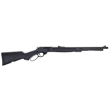 Picture of Henry Repeating Arms Steel X Model, Lever Action Rifle, 360 Buckhammer, 21.375" Barrel, Blued Steel Finish, Threaded Barrel 5/8x24, Adjustable Fiber Optic Sights, Synthetic Stock, 5 Rounds H009X-360BH