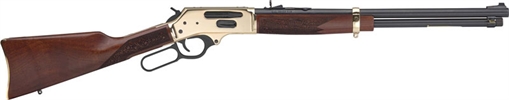 Picture of Henry Side Gate Full Size 35 Rem 5+1 20" Blued Steel Barrel, Brass Polished Drilled & Tapped Brass Receiver, American Walnut Fixed Stock, Right Hand H02435