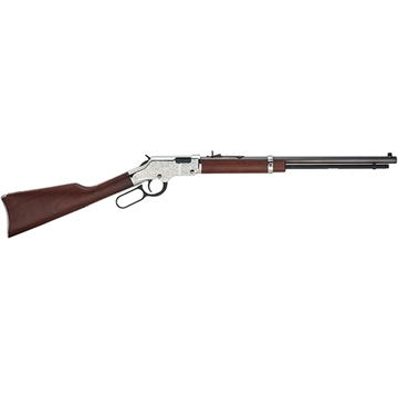 Picture of Henry Repeating Arms Silver Eagle, Lever Action Rifle, 17HMR, 20" Barrel, Nickel Finish, Walnut Stock, Marbles Fully Adjustable Semi-buckhorn Rear Sight w/Reversible White Diamond Insert and Brass Beaded Front Sight, 16Rd H004SEV