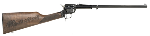 Picture of Heritage Mfg Rough Rider Rancher 22 LR 6rd 16" Barrel, Black Metal Finish, Exposed Hammer, Walnut Stagecoach Engraved Stock BR226B16HSWB01