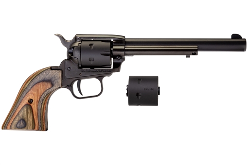 Picture of Heritage Mfg Rough Rider 22 LR/22 WMR 6 Shot, 6.50" Black Satin Steel Barrel, Black Satin Zinc Alloy Frame, Black Satin Cylinder, Camo Laminate Grip, Exposed Hammer RR22MBS6
