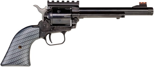 Picture of Heritage Mfg RR22B6-TH Rough Rider Tactical Cowboy 22 LR 6 Shot, 6.50" Black Oxide Steel Threaded Barrel, Black Oxide Zinc Alloy Frame w/Picatinny Rail, Black Oxide Cylinder, Carbon Fiber Grip RR22B6-TH RR22B6TH