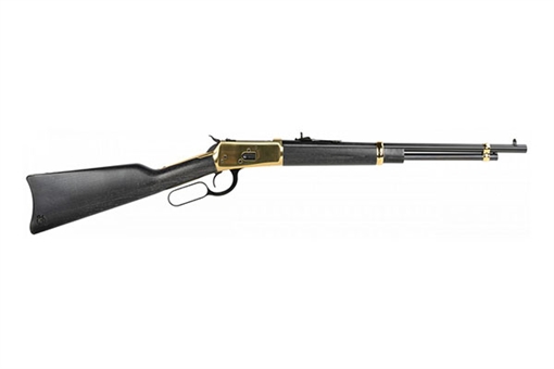 Picture of Heritage Mfg 92 44 Mag 8+1 18" Black Alloy Steel Barrel, Gold PVD Stainless Steel Receiver, Hardwood Fixed Stock H9204418G