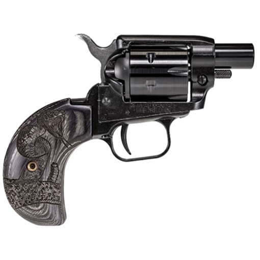 Picture of Heritage Mfg Barkeep Boot 22 LR 6 Shot, 1.68" Black Steel Barrel, Black Oxide Zinc Alloy Frame, Black Cylinder Wood Engraved Birdshead Grip, Hammer/Thumb Safety, Exposed Hammer BK22B1BHWBRN2