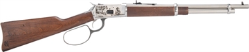 Picture of Heritage R92, TALO Edition Engraved Cowboy Theme, Lever Action Rifle, 44 Magnum, 18" Barrel, Stainless Steel Silver Finish, Fixed Sights, Wood Stock, 8 Rounds 92044189-EN2