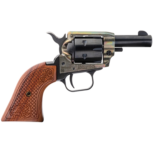 Picture of Heritage Mfg Barkeep 22 LR 6 Shot, 2.67" Black Oxide Steel Barrel, Simulated Case Hardened Zinc Alloy Frame, Black Oxide Cylinder, Custom Scroll Wood Grip, Manual Safety, Exposed Hammer BK22CH2WBRN10