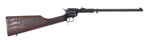 Picture of Heritage Mfg Rough Rider Rancher 22 LR 6rd 16", Blued Barrel/Rec, US Flag Engraved Walnut Stock, Leather Sling Included BR226B16HSWB06
