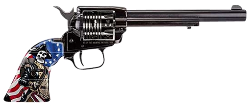 Picture of Heritage Mfg Rough Rider Independence Day 22 LR 6 Shot 6.50" Black Oxide Barrel & Frame, Black Oxide w/Engraved US Flag Cylinder, Custom Designed US Flag w/Soldier Grips RR22B6ECSS