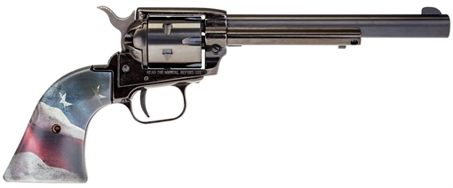 Picture of Heritage Mfg Rough Rider 22 LR 6 Shot, 6.50" Black Oxide Steel Barrel, Black Oxide Zinc Alloy Frame, Black Oxide Cylinder, Black US Flag Grip, Exposed Hammer RR22B6US02