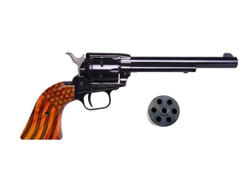 Picture of HERITAGE ROUGH RIDER HGR 22LR/22MAG 4 3/4" BBL BLUE W/BURNT WOOD GRIPS AMERICAN FLAG EXCLUSIVE RR22MB4WBRN7