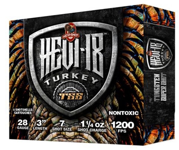 Picture of HEVI-Shot HEVI-18 TSS Turkey 28Gauge 3" 1 1/4oz Tungsten 7Shot 5 Per Box/10 Case HS7287