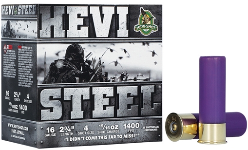 Picture of HEVI-SHOT HEVI-STEEL 16GA 2-3/4IN 1OZ #4 25 RD/BX 10 BX/CS HS61604