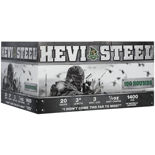Picture of HEVI-Shot HEVI-Steel Shotshells 20 ga 3" 7/8 oz 1400 fps #3 100/ct HS62103 604544700008