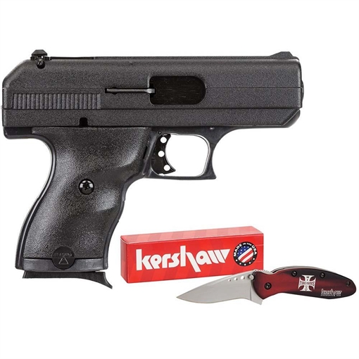 Picture of Hi-Point C9 w/Knife 9mm Luger 8+1, 3.50" Black Steel w/Integral Compensator Barrel, Black Powder Coated Serrated Steel Slide, Black Polymer Frame & Grip, Knife 916HCKNIFE