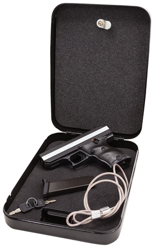 Picture of Hi-Point CF Home Security Package 380 ACP 8+1, 3.50" Black Steel Barrel, Black Powder Coated/Chrome Serrated Steel Slide, Black Polymer Frame & Grip, Keyed Lock Box CF380HSP