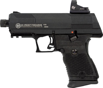 Picture of Hi-Point Firearms YC-9, Semi-automatic, Striker Fired, Polymer Framed Pistol, Compact, 9mm, 3.93" Threaded Barrel, Threaded 1/2x28, Includes Crimson Trace Red Dot, Matte Finish, Black, 10 Rounds, 1 Magazine YC9RDCT