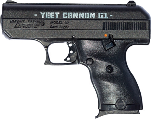 Picture of Hi-Point Firearms Model C-9 Yeet Cannon, Striker Fired, Semi-automatic, Polymer Frame Pistol, Compact, 9MM, 3.5" Barrel, Matte Finish, Black, Polymer Grips, 3 Dot Sights, 8 Rounds, 1 Magazine 916G1YC