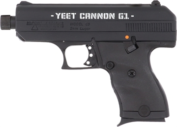 Picture of Hi-Point Firearms C-9, Yeet Cannon, Striker Fired, Semi-automatic, Polymer Frame Pistol, Compact, 9MM, 3.5" Threaded Barrel, Matte Finish, Black, 3 Dot Sights, 8 Rounds, 1 Magazine 916G1YCTB