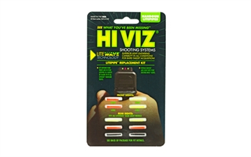Picture of Hi-Viz LiteWave Handgun Replacement LitePipe Set. Includes Green and Red Front LitePipes in Two Sizes, Plus Green, Red and Black Rear LitePipes in One Size. Fits Any LiteWave Sight. LWH-KIT