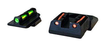Picture of Hi-Viz Interchangeable Front and Rear Sight Set for Ruger Security 9. Front sight includes Green, Red and Black replaceable LitePipes RGS9LW21