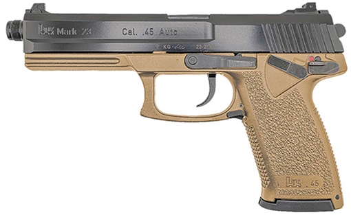 Picture of HK Mark 23 45 ACP 10+1 5.87" Black Threaded Barrel, Black Cerakote Serrated Steel Slide, Flat Dark Earth Polymer Frame w/Accessory Rail, Textured Grip 81000869