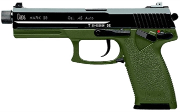 Picture of HK Mark 23 45 ACP 10+1 5.87" Black Threaded Barrel, Black Cerakote Serrated Steel Slide, OD Green Polymer Frame w/Accessory Rail, Textured Grip 81001075