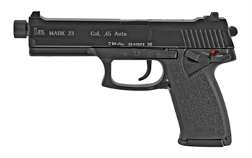 Picture of Heckler & Koch Mark 23, Double Action/Single Action, Semi-automatic, Polymer Frame Pistol, Full Size, 45 ACP, 5.87" Barrel, Threaded Barrel, Matte Finish, Black, 3 Dot Sights, Decocker and Ambidextrous Safety, 12 Rounds, 2 Magazines, Ambidextrous 81000078