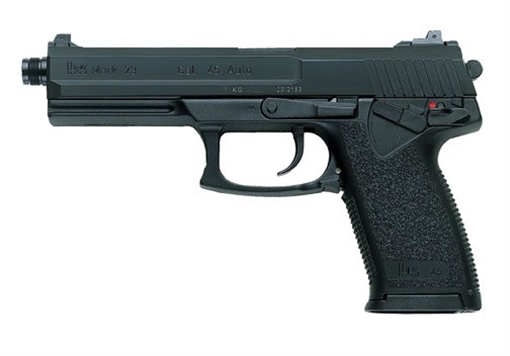 Picture of Heckler & Koch Mark 23, V1, Double Action/Single Action, Semi-automatic, Polymer Frame Pistol, Full Size, 45 ACP, 5.87" Threaded Barrel, Black, 3 Dot Sights, Manual Thumb Safety, Frame Mounted Decocker, 10 Rounds, 2 Magazines 81000080