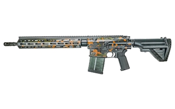 Picture of Heckler & Koch MR762, 75th Anniversary, Semi-automatic Rifle, AR, 762NATO, 16.5" Barrel, Cerakote Finish, Flecktarn Camo, Free Float M-LOK Handguard, Adjustable Stock, 20 Rounds, 4 Magazines 81001005