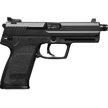Picture of Heckler & Koch USP Tactical, V1, DA/SA, Full Size, 45ACP, 5.09" Threaded Barrel, Polymer Frame, Black Finish, 3 Dot Sights, Safety/Decocker, 12 Rounds, 2 Magazines 81000350