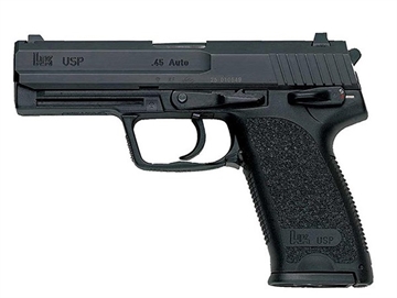 Picture of HK USP V1 SA/DA 9mm Luger Caliber with 4.25" Barrel, 10+1 Capacity, Overall Black Finish, Serrated Trigger Guard Frame, Serrated Steel Slide & Polymer Grip Includes 2 Mags 81000309