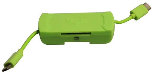 Picture of HME Memory Card Reader Android Compatible With Tablets w/Micro USB & USB Connector Up To 256GB Black/Green HMESDCRAND