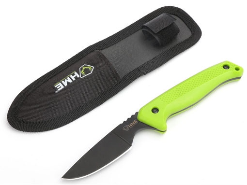 Picture of HME Fixed Blade 2.50" Fixed Caper Plain Black Oxide 420HC SS Blade Green TPR Handle Includes Sheath KNFBCK