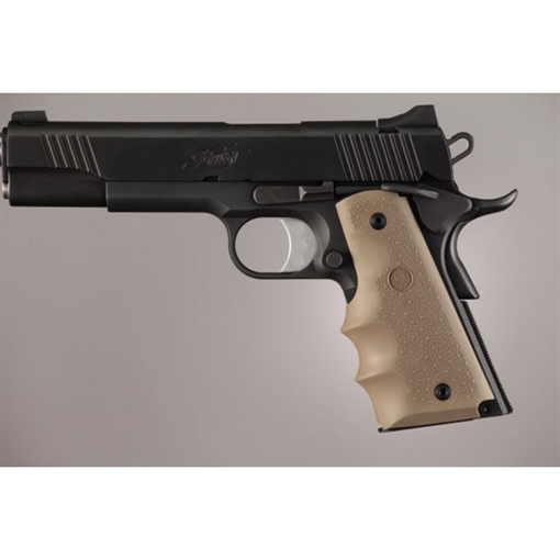 Picture of Hogue OverMolded Grip Cobblestone Desert Tan Rubber with Finger Grooves for 1911 Governement 45003
