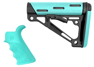 Picture of Hogue OverMolded 2-Piece Kit Collapsible Aqua OverMolded Rubber Black & Aqua Rubber Grip for AR15, M16 with Commercial Tube (Tube Not Included) 13455